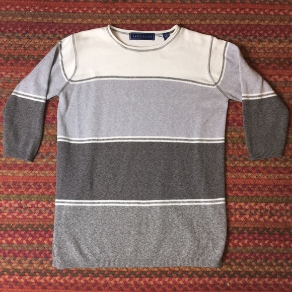 GREY & WHITE STRIPE COLOR BLOCK TUNIC SWEATER - Picture 1 of 4